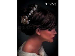 Svatební ozdoba do vlasů - květinový pás bílozlatý VP-275