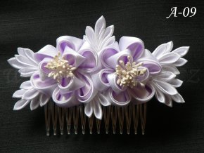 Svatební kanzashi růže na hřebínku A-09