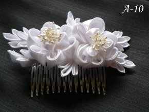 Svatební kanzashi růže na hřebínku A-10