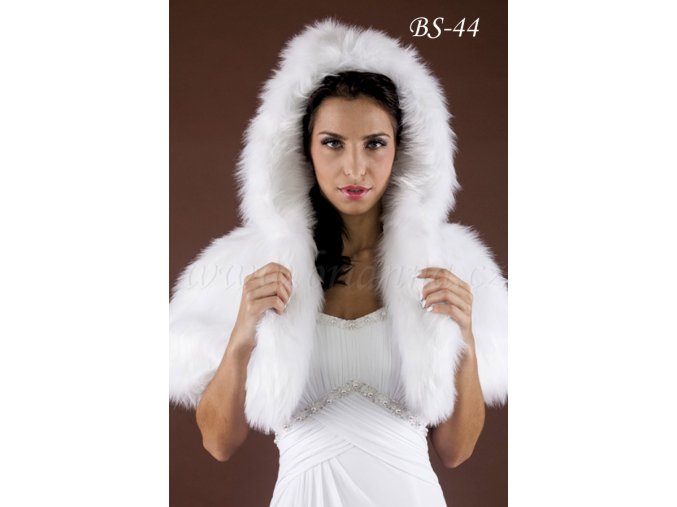 Svatební kožešinová pelerínka s kapucí - ecru: BS-44 (Velikost 42)