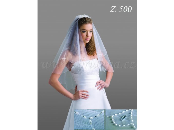 Svatební závoj s 2700 ručně přišívanými korálky Z-500 (Barva bílá)