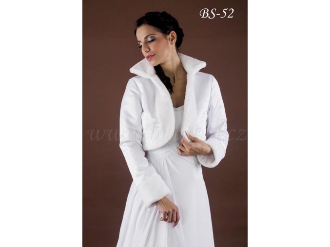 Teplý svatební kabátek lemovaný kožešinou - bílý: BS-52 (Velikost 42)