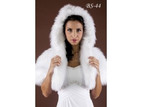 Svatební kožešinová pelerínka s kapucí - bílá: BS-44 (Velikost 42)
