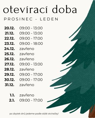 🎄 prosinec - leden 🎄 👉🏼 OTEVÍRACÍ DOBA 👉🏼 I my si rádi dopřejeme klid svátku, ale s mírou! Protože naše dílna spí jen...