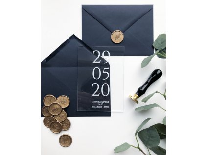 Svatební oznámení - No.1 - Plexi (Tiskoviny Plexi jmenovky 6 x 9cm, Barva písma Bílá)