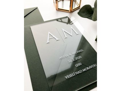 Svatební oznámení - The Symbols - Plexi (Tiskoviny Plexi jmenovky 8 x 7 cm, Barva písma Bílá)