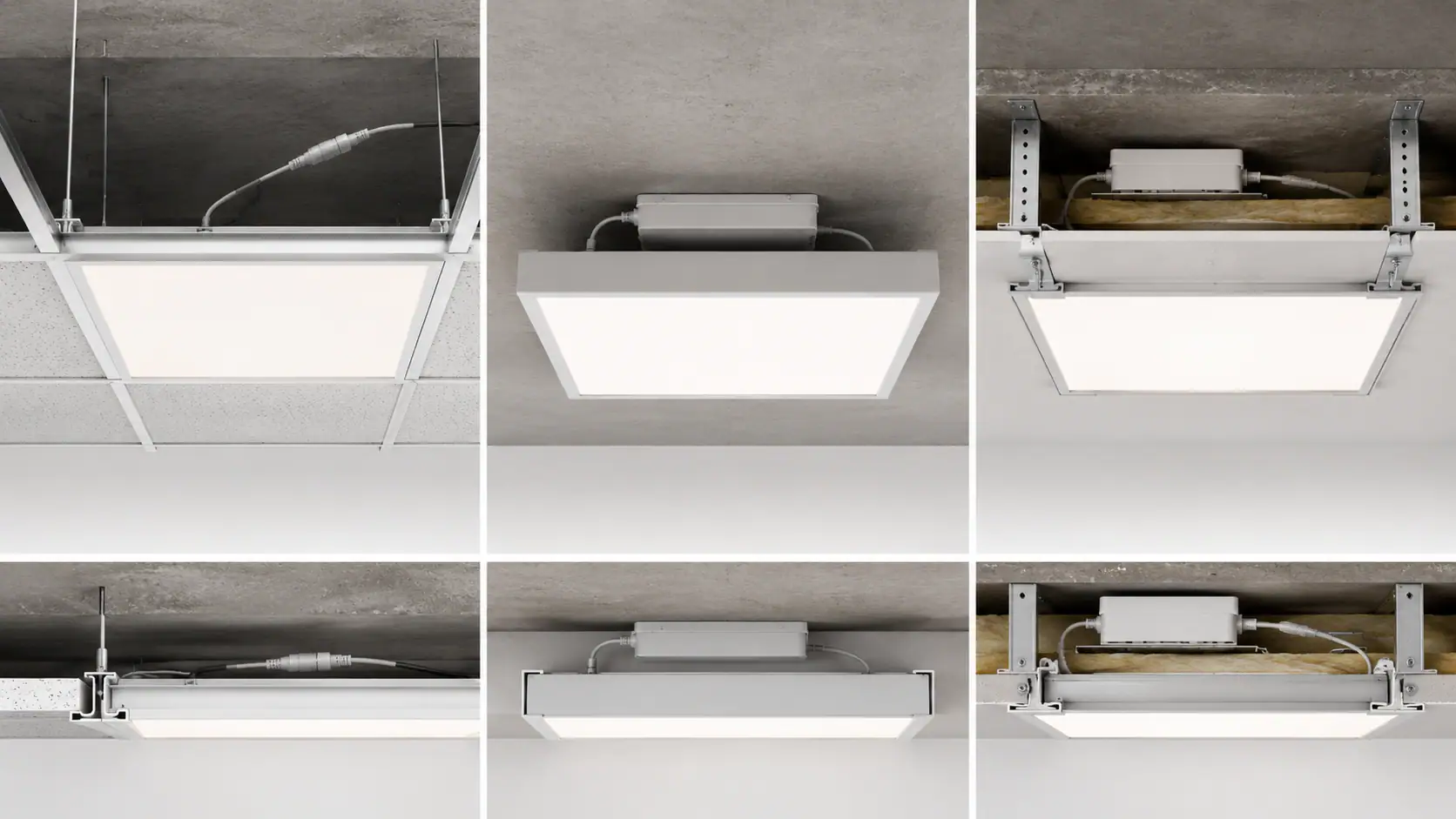 Srovnání vestavné, přisazené a sádrokartonové montáže LED panelu 60×60