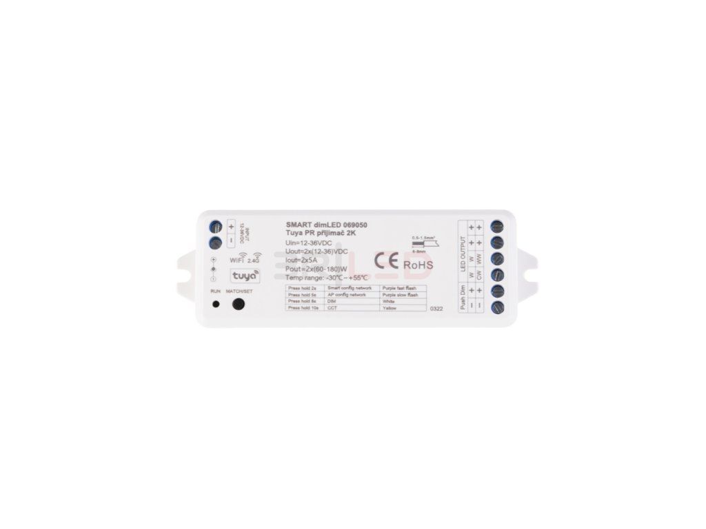 26875 smart ovladac dimled tuya rf pro 1barevne pasky cct 12 24vdc