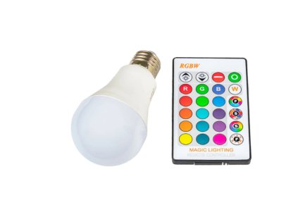 LED žárovka, RGBWW, 5W, E27, 360°, 230lm, teplá bílá + dálkové ovládání