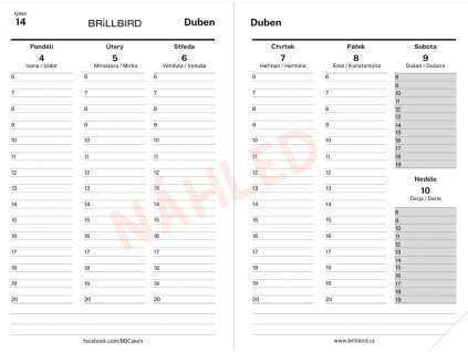 Diář CZ náhled vnitřek