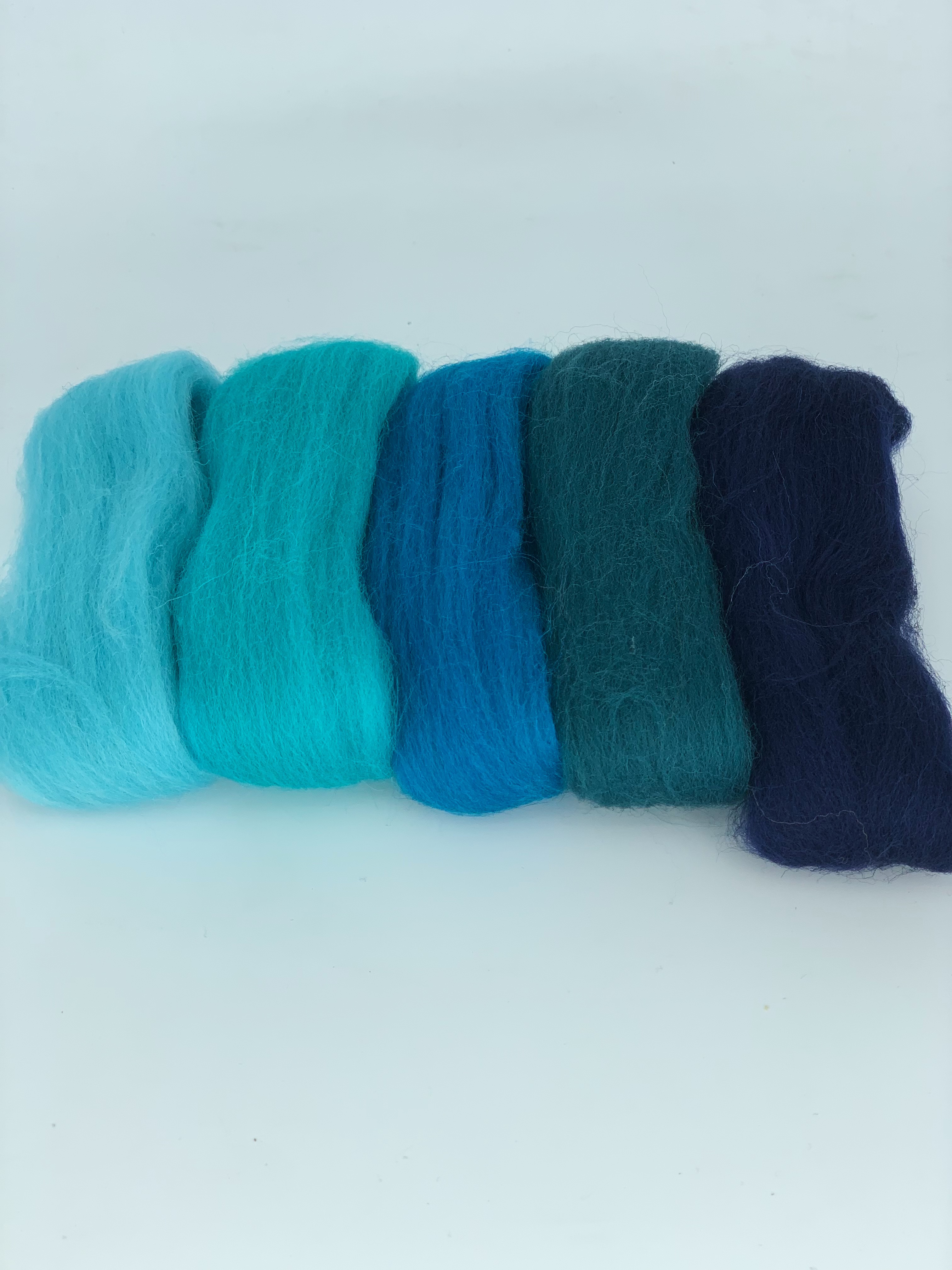 Sada Ovčí vlna merino barvená česaná - mix 5 modrých barev - 20 g