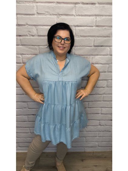 Riflové šaty-tunika plus size