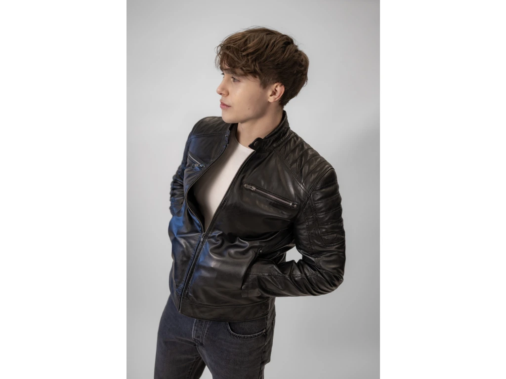 Pánská kožená bunda Black Classic Royal Brixton – detail přední části