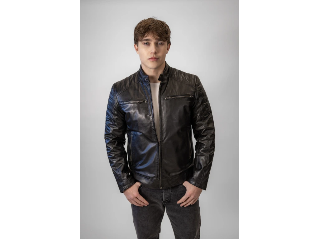 Pánská kožená bunda Black Classic Brixton – detail materiálu
