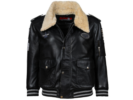 UNI Dětská Kožená Bunda Bomber Top Gun Pilot Brixton Černá