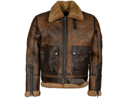 Pánská Kožená Zimní Bunda Bomber Brook Pravý Kožíšek Brixton Hnědá