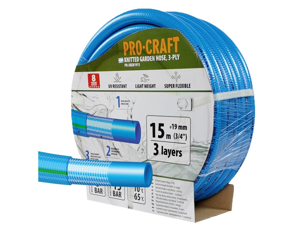 Modrá zahradní hadice Procraft PR-3KGH1915 3 vrstvy, 3/4" 15 m | PR-3KGH1915
