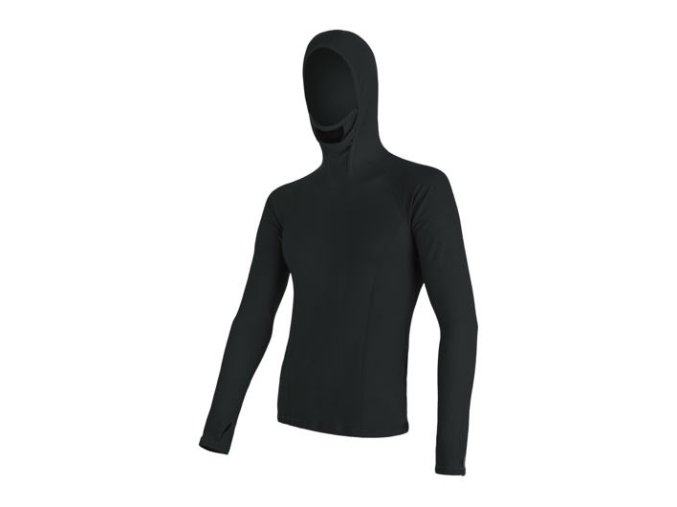 triko dlouhé pánské SENSOR MERINO DOUBLE FACE s kapucou černé