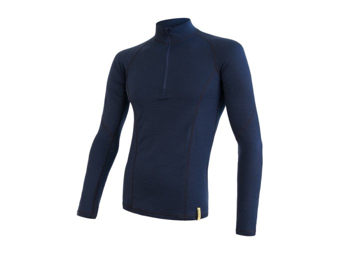 triko dlouhé pánské SENSOR MERINO DOUBLE FACE zip tm. modré