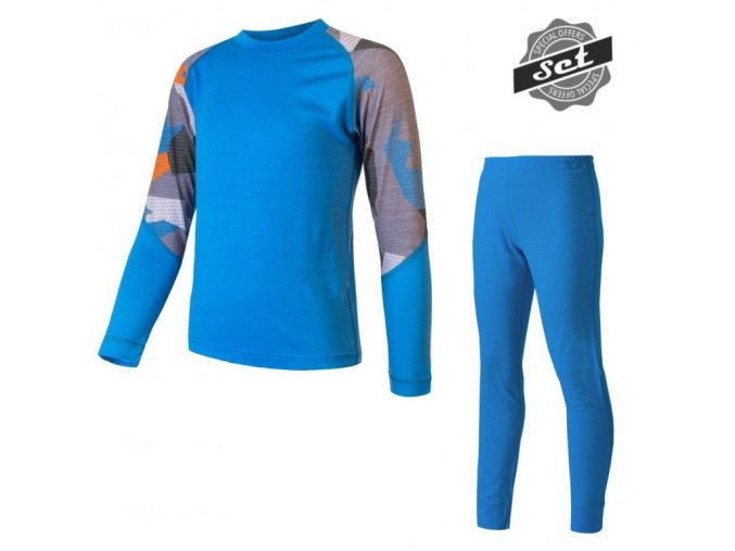 komplet dětský SENSOR MERINO IMPRESS set modrá/camo (Velikost 110)