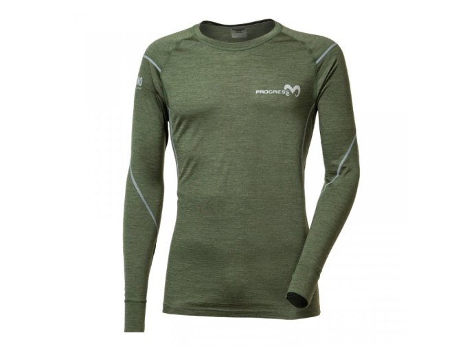 triko dlouhé pánské Progress NDR merino khaki melír
