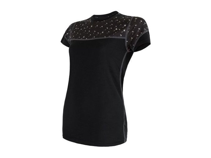 triko krátké dámské SENSOR MERINO IMPRESS černá/pattern (Velikost L)