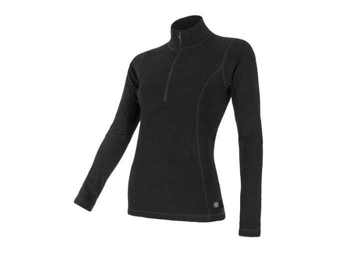 triko dlouhé dámské SENSOR MERINO DOUBLE FACE zip černé (Velikost L)