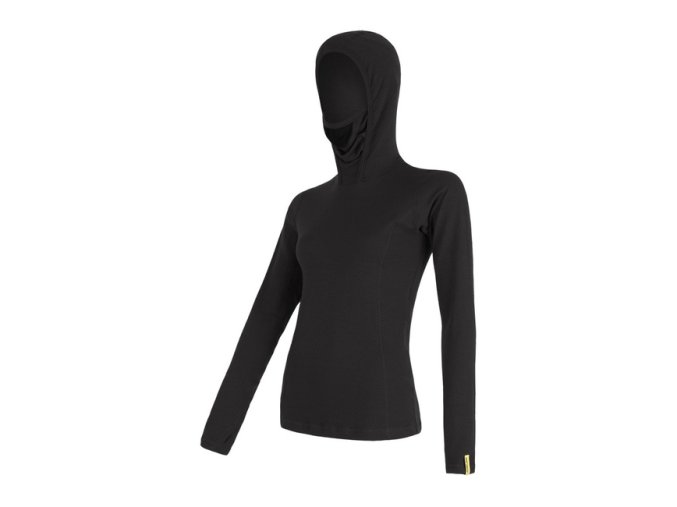 triko dlouhé dámské SENSOR MERINO DOUBLE FACE s kapucou černé (Velikost L)