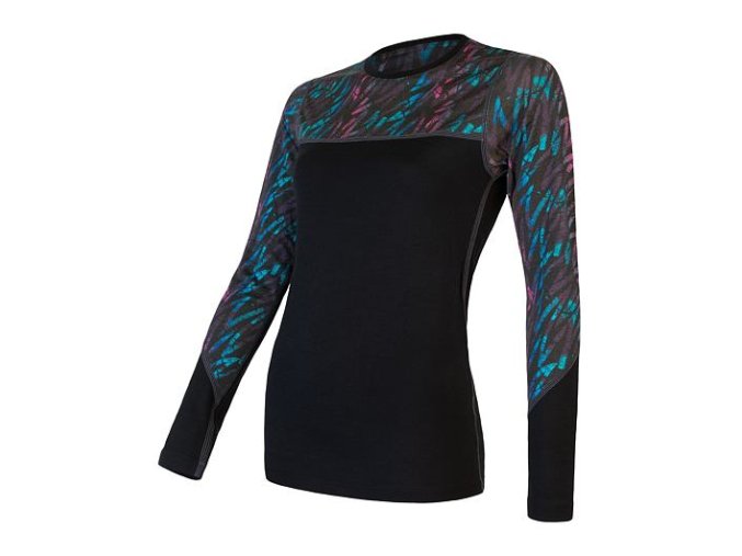 triko dlouhé dámské SENSOR MERINO IMPRESS černá/stripes (Velikost L)