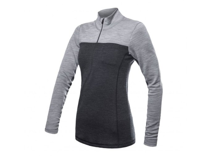 triko dlouhé dámské SENSOR MERINO BOLD rolák zip šedé