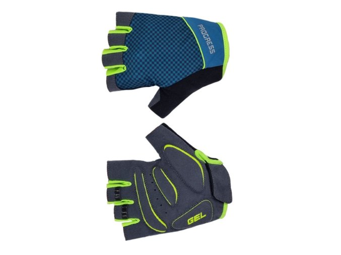 rukavice cyklistické Progress SOLAR MITTS petrol/limetkové (Velikost L)