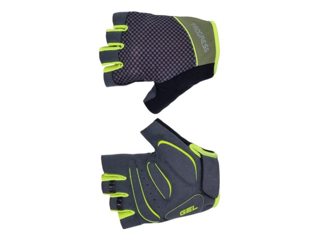 rukavice cyklistické Progress SOLAR MITTS olivovo/limetkové (Velikost M)