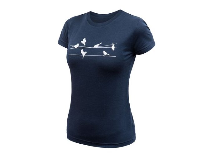 triko krátké dámské SENSOR MERINO ACTIVE SONGBIRDS tm. modré (Velikost L)