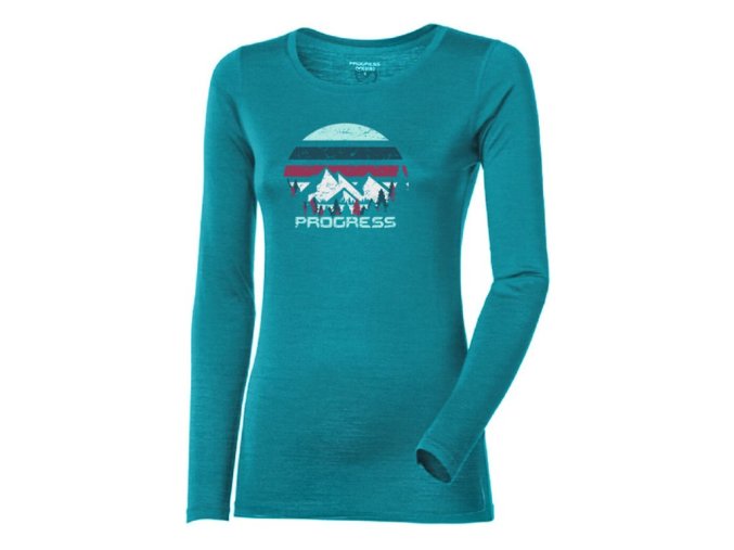 triko dlouhé dámské Progress HELA LANDSCAPE merino zelený melír (Velikost S)