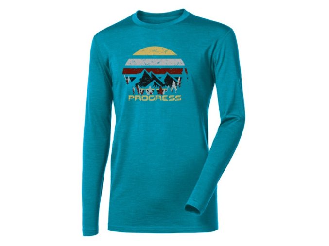 triko dlouhé pánské Progress LOKI LANDSCAPE merino zelený melír (Velikost XL)