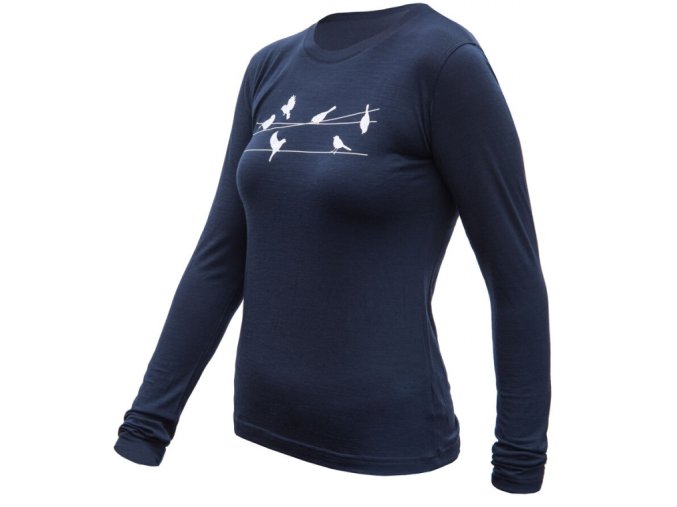 triko dlouhé dámské SENSOR MERINO ACTIVE SONGBIRDS tm. modré (Velikost L)