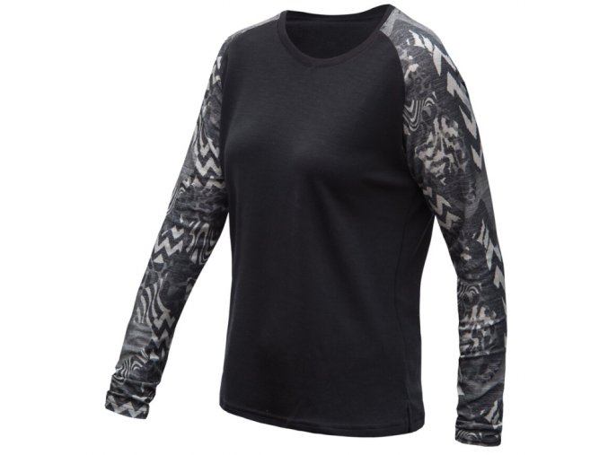 triko dlouhé dámské SENSOR MERINO BLEND IMPRESS černé/zebra (Velikost L)