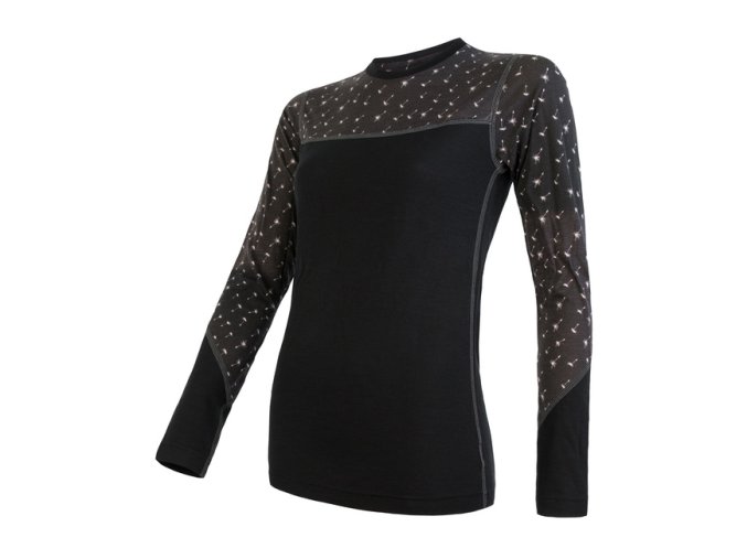 triko dlouhé dámské SENSOR MERINO IMPRESS černá/pattern (Velikost L)