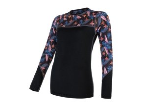 triko dlouhé dámské SENSOR MERINO IMPRESS černé/floral (Velikost L)