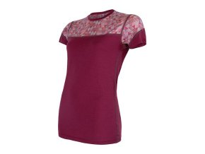 triko krátké dámské SENSOR MERINO IMPRESS lilla/pattern