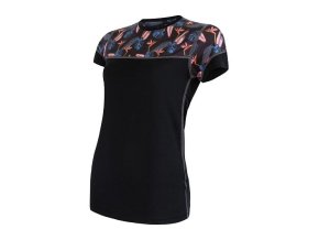 triko krátké dámské SENSOR MERINO IMPRESS černá/floral (Velikost L)