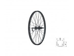 KELLYS Zapletené kolo zadní KLS WASPER CASSETTE V-brake R, 24", black