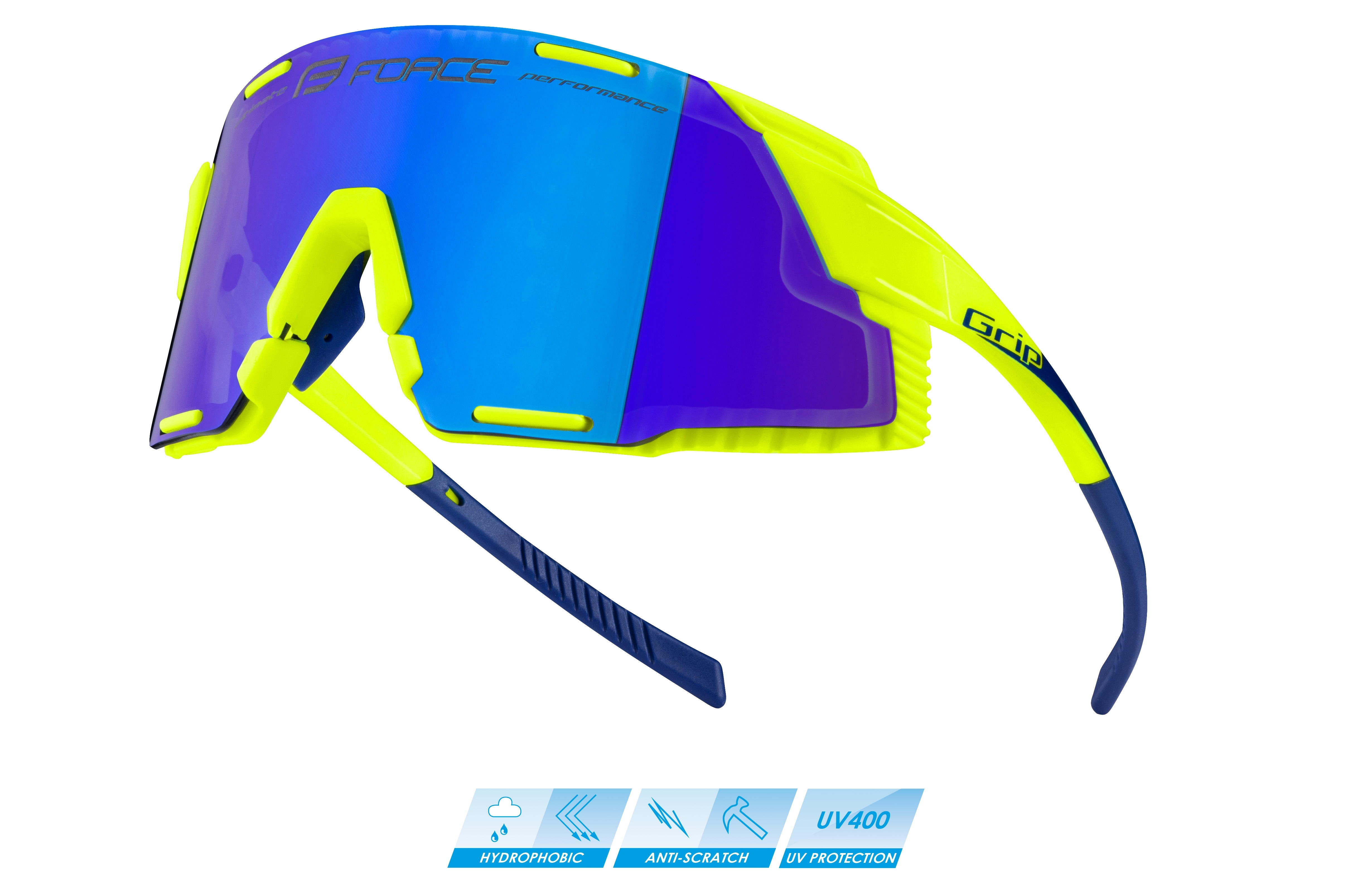 brýle FORCE GRIP fluo, modrá revo skla