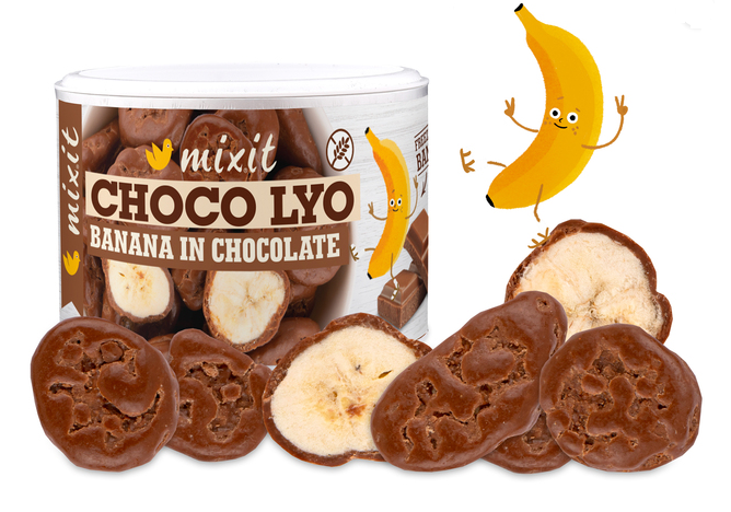 křupavé banánky Mixit v čokoládě 170g exp. 06/24