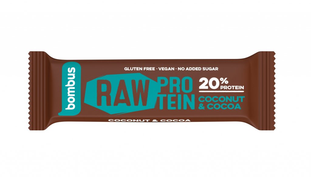 tyčinka Bombus Raw Protein 20% 50g kokos+kakao exp. 11/25