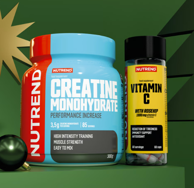 Nutrend sada nápoj Creatine Monohydrate 300g + Vitamin C 1000mg 60 kapslí