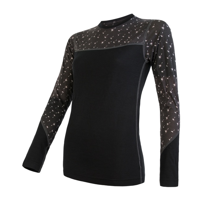 triko dlouhé dámské SENSOR MERINO IMPRESS černá/pattern Velikost.: S