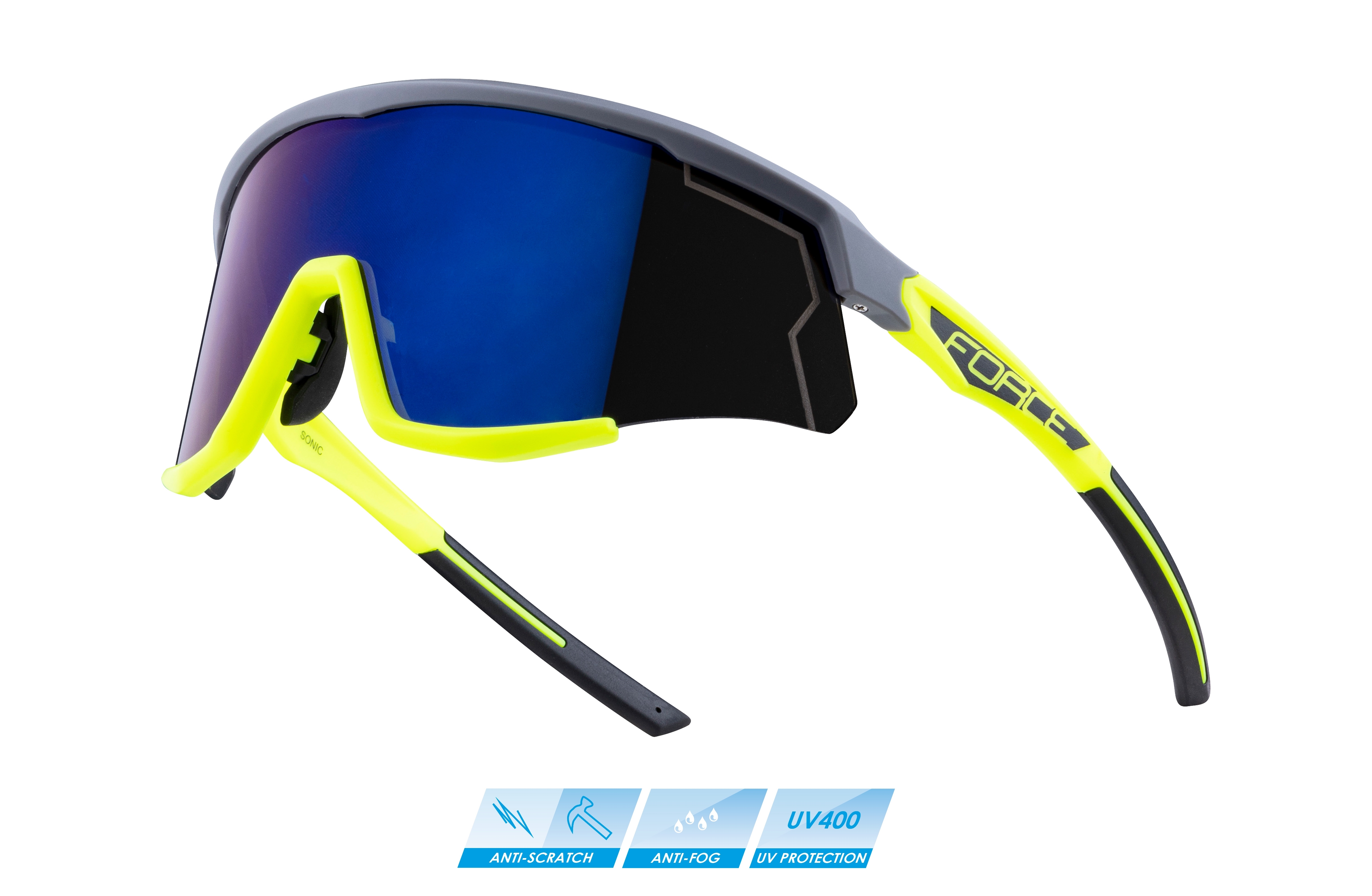 brýle FORCE SONIC šedo-fluo, modro-fial. zrc. sklo