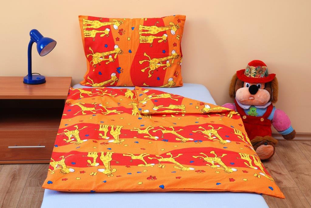 Povlečení dětské bavlna malá postýlka 90x135,45x60 Žirafa oranžová - nitěné knof