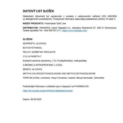 Hraniclean soft line sprej datovy list slozek